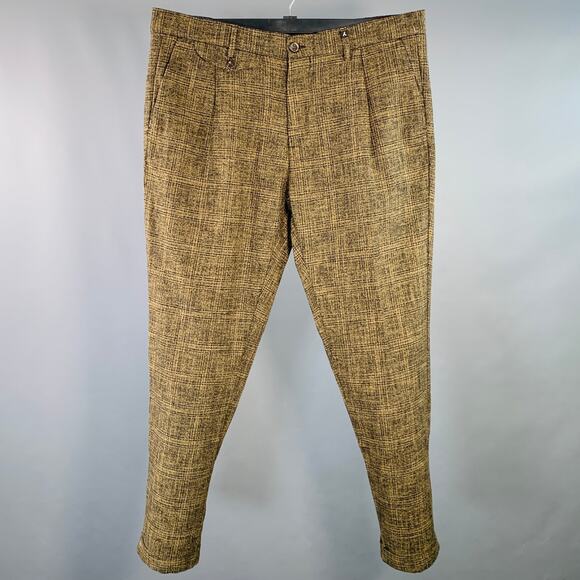 MYTHS Size 38 Yellow Black Plaid Wool Cotton Zip Fly Dress Pants - Picture 1 of 9